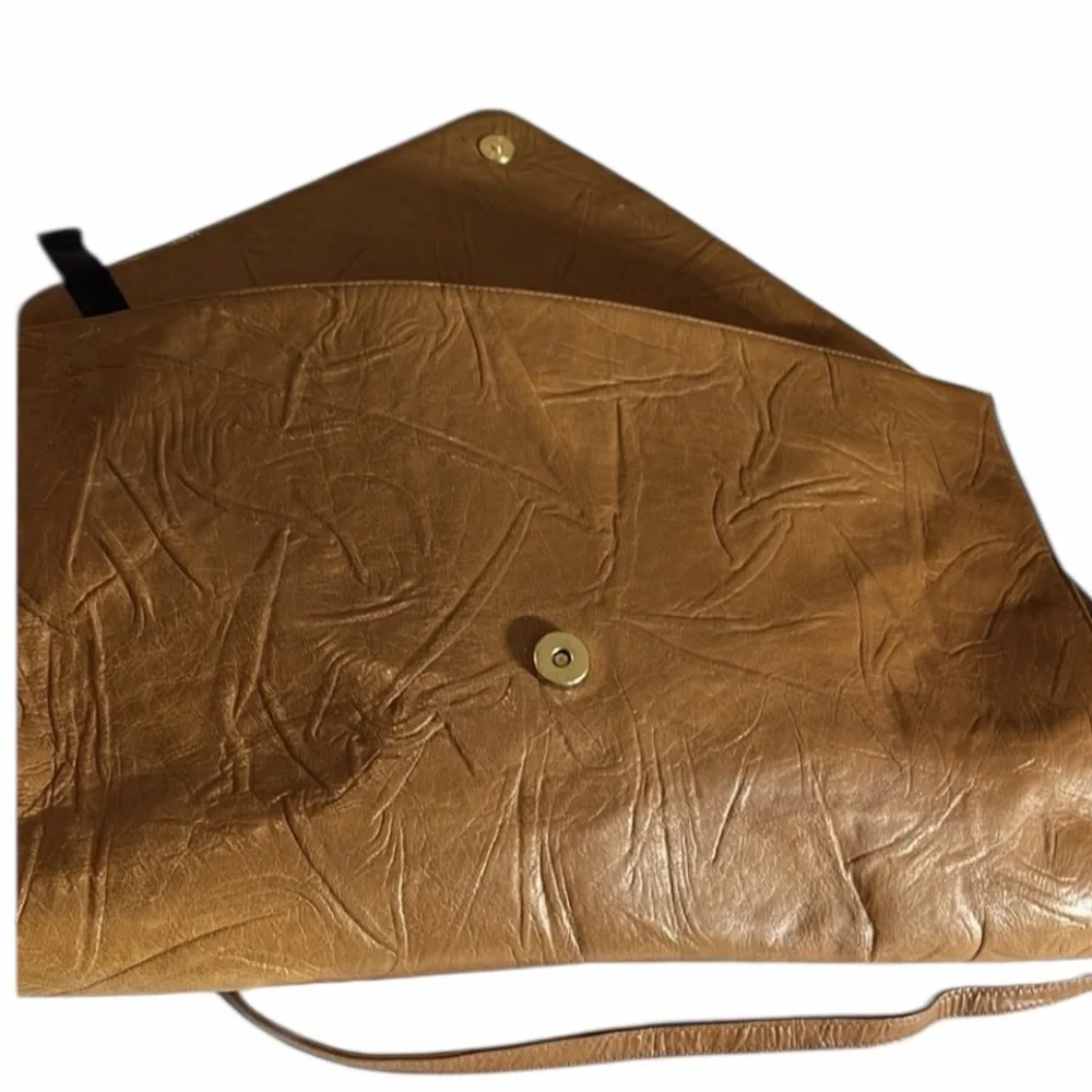 Gabriella cognac Brown leather animal print envelope crossbody bag communter bag